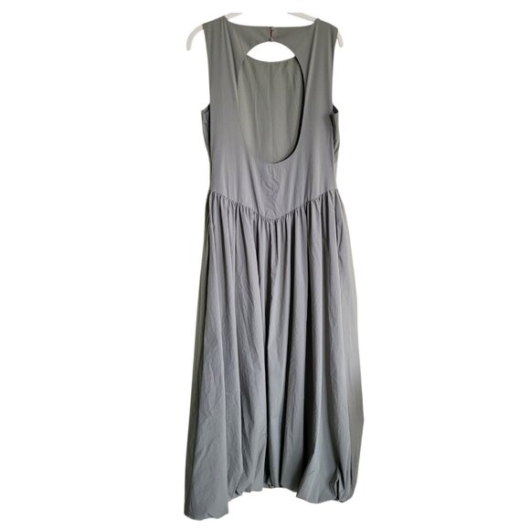 Camila Coelho Sage Green Midi Dress Bubble Hem Basque Waist Open Back Modern M - Picture 3 of 14